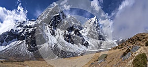 Everest base camp trek Cholatse summit and Pheriche panorama