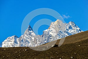 Everest base camp trekking in Nepal mountains, EBC trek landscapes and views of Himalayas