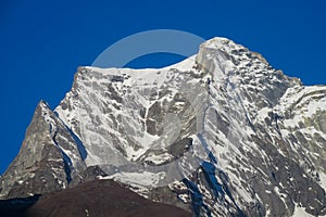 Everest base camp trekking in Nepal mountains, EBC trek landscapes and views of Himalayas photo