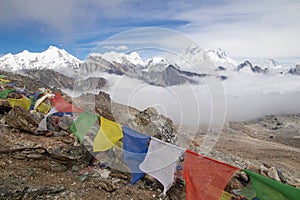 Everest base camp trekking Nepal scenics view of Himalaya mountain range at Renjo la pass photo