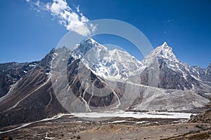 Everest base camp trekking path in Dingboche area, Nepal