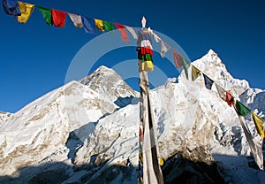 Everest with buddhist prayer flags