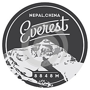 Everest in Himalayas, Nepal, China outdoor adventure badge. Chomolungma mountain illustration. photo