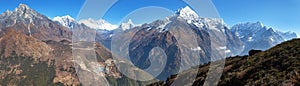 Everest, Lhotse, Ama Dablam and Namche Bazar from Kongde