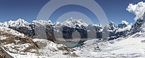 Everest, Lhotse, Makalu, Cholatse peaks from Renjo pass