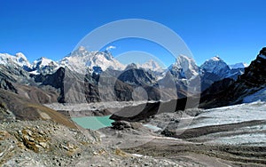 Everest range and Gokyo valley from Renjo La