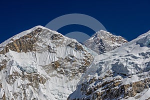 Everest summit and Khumbu glacier in Himalayas