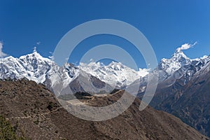 Everest, Taboche an Ama Dablam mountain peak view from Namche Ba