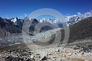 Everest trek, View from the way to Kala Patthar of Khumbu Glacier and mountains, Nepal