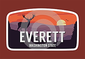 Everett with deer silhouette and sunset background