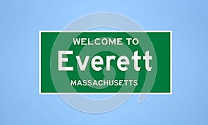 Everett, Massachusetts city limit sign. Town sign from the USA.