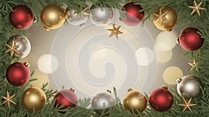 Evergreen Branches Frame the Image, Adorned with Red,