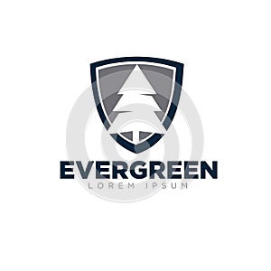 Evergreen business up and shield logo designs modern