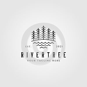 Evergreen pine tree line art nature logo vintage vector illustration design