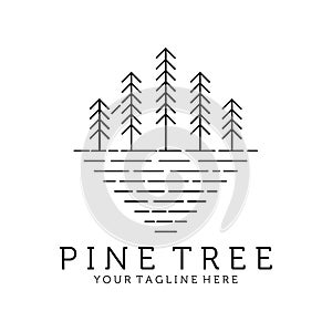 evergreen pine tree line art nature logo vintage vector illustration design