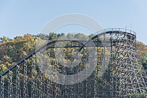 EVERLAND, YONGIN, SOUTH KOREA - 31 Oct 2015 :The wooden structure railway of T-Express in Everland Yongin, South Korea