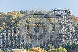 EVERLAND, YONGIN, SOUTH KOREA - 31 Oct 2015 :The wooden structure railway of T-Express in Everland Yongin, South Korea