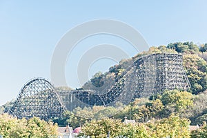 EVERLAND, YONGIN, SOUTH KOREA - 31 Oct 2015 :The wooden structure railway of T-Express in Everland Yongin, South Korea