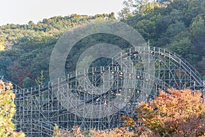 EVERLAND, YONGIN, SOUTH KOREA - 31 Oct 2015 :The wooden structure railway of T-Express in Everland Yongin, South Korea