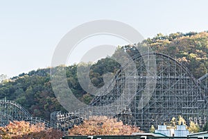 EVERLAND, YONGIN, SOUTH KOREA - 31 Oct 2015 :The wooden structure railway of T-Express in Everland Yongin, South Korea