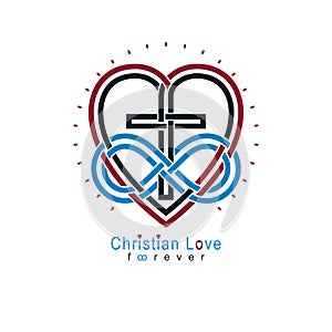 Everlasting Christian Love and True Belief in God vector creative symbol design, combined with infinity endless loop and