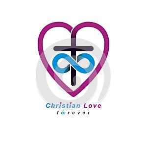 Everlasting Christian Love and True Belief in God vector creative symbol design, combined with infinity endless loop and