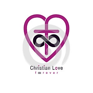 Everlasting Love of God vector creative symbol design combined with infinity endless loop and Christian Cross and heart, vector