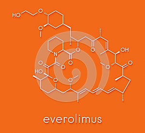 Everolimus immunosuppressant molecule. Used in drug-eluting coronary stents. Skeletal formula.