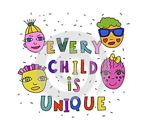 Every child is unique. Neurodiverse kids. Human experience diversity. photo