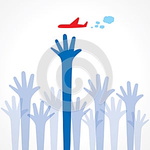 Every hand try to touch the airoplane