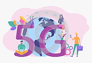 Every mobile device uses 5g technology. Modern 5g mobile communication concept. Colorful vector illustration