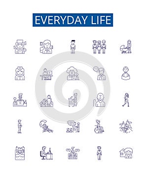 Everyday life line icons signs set. Design collection of StandardizeDaily, Routines, Mundane, Habits, Usual, Activities