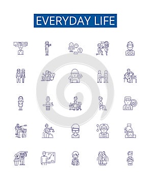 Everyday life line icons signs set. Design collection of StandardizeDaily, Routines, Mundane, Habits, Usual, Activities