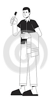 Everyday routine flat line black white vector character