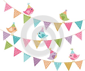 Everyone`s Invited Cute Party Birds and Bunting