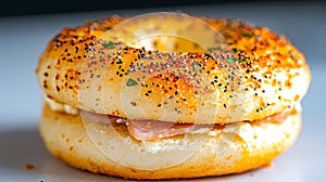 A Everything Bagel with Cream Cheese and Ham