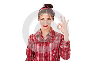 Everything will be alright, woman showing Ok sign