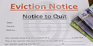 Eviction notice with Cash Canadian Dollars to pay outstanding
