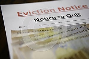 Eviction notice with Cash Nigerian Naira to pay outstanding