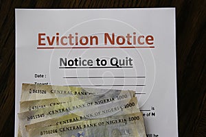 Eviction notice with Cash Nigerian Naira to pay outstanding