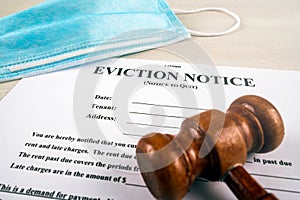 Eviction notice, notice to quit document with facial mask