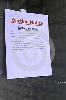 Eviction Notice served to tenant hanging on door