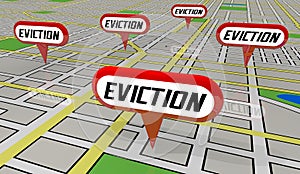 Evictions Tenants Renters Evicted Removed from Homes Map Pin Locations 3d Illustration