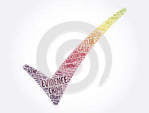 Evidence check mark word cloud collage, concept background