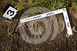 Evidence of footprint on crime scene photo