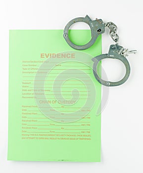 Evidence form and hancuffs