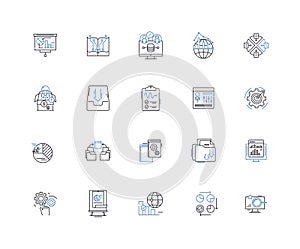evidence line icons collection. Proof, Testimony, Exhibit, Substantiate, Demonstrate, Validate, Support vector and