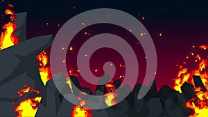 Evil abstract animation, Apocalyptic hell background, Fire flames on spooky wilderness,