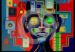 Evil artificial intelligence, humanoid alien robot. Robot with Artificial Intelligence. Created with generative AI tools