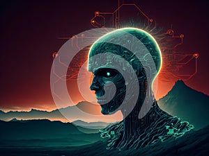 Evil artificial intelligence, humanoid alien robot. Robot with Artificial Intelligence. Created with generative AI tools